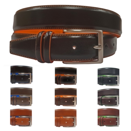 CEINTURE VEAU+DOUBLURE ET FIL ORAN/VERT 2069/35MM